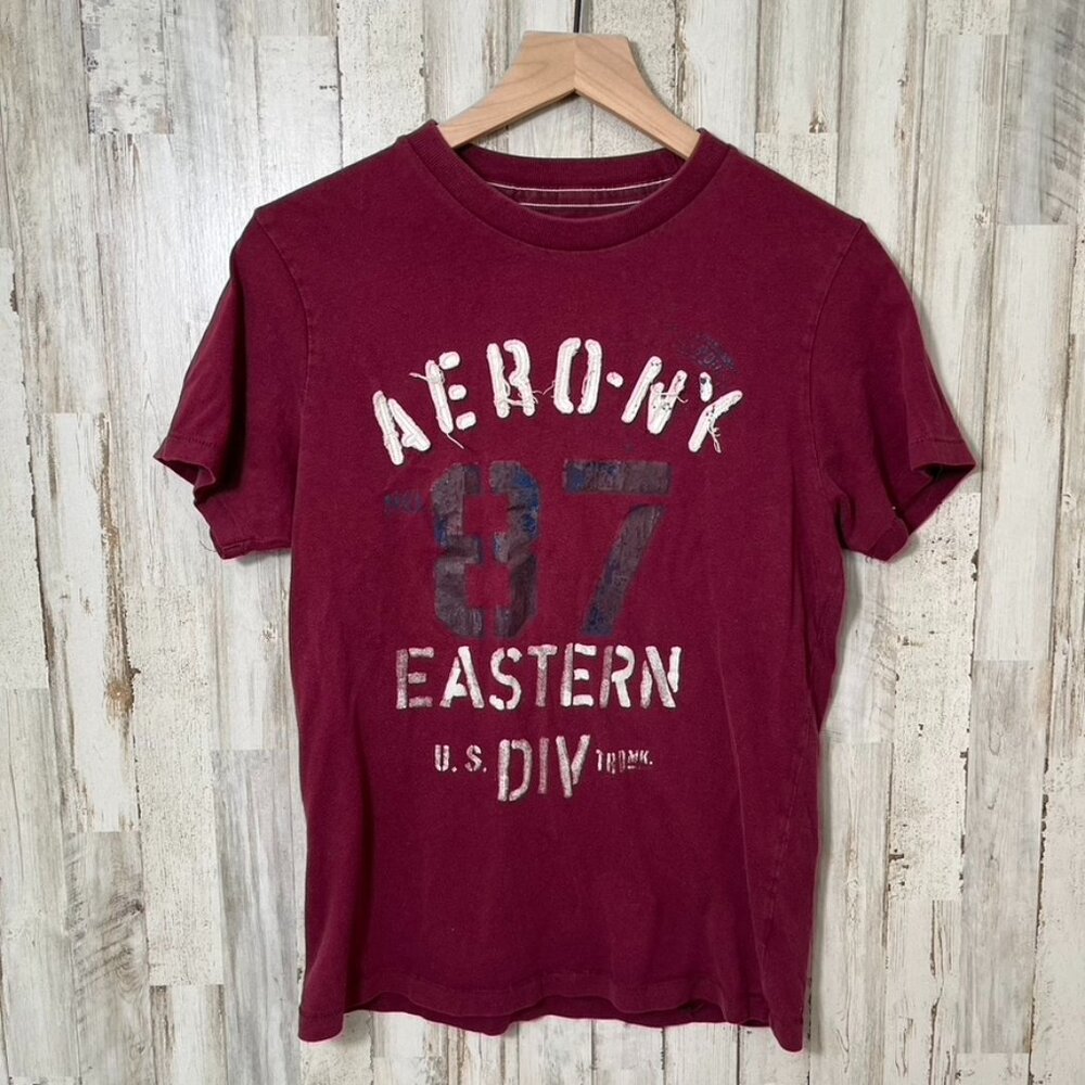 Vintage Y2K Aeropostale Burgundy Maroon T Shirt Short‎ Sleeve Womens Large